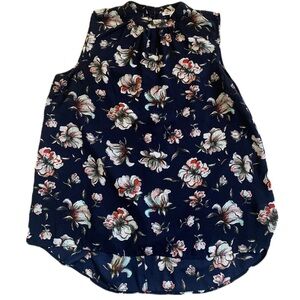 DR2 Navy Blue Floral Blouse, Size Large